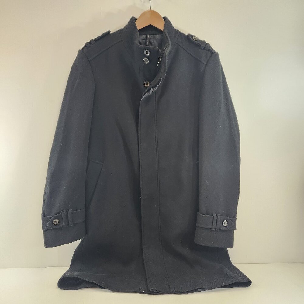 Zara Man Moda Sport Black Overcoat Trench Coat Mens Size Large